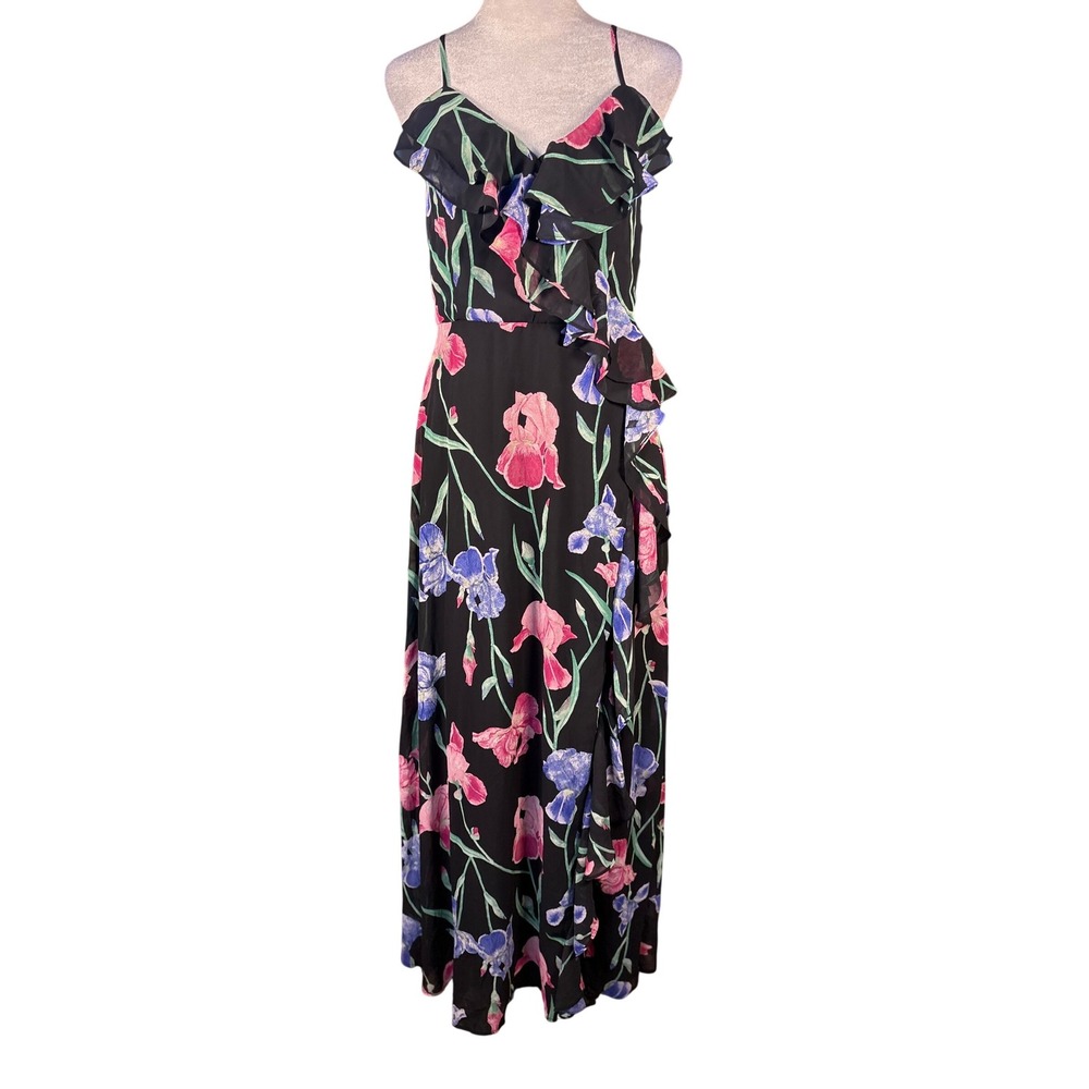 Lulus Black Floral Ruffle Maxi‎ Dress Spaghetti Strap Flowy Women's Size M